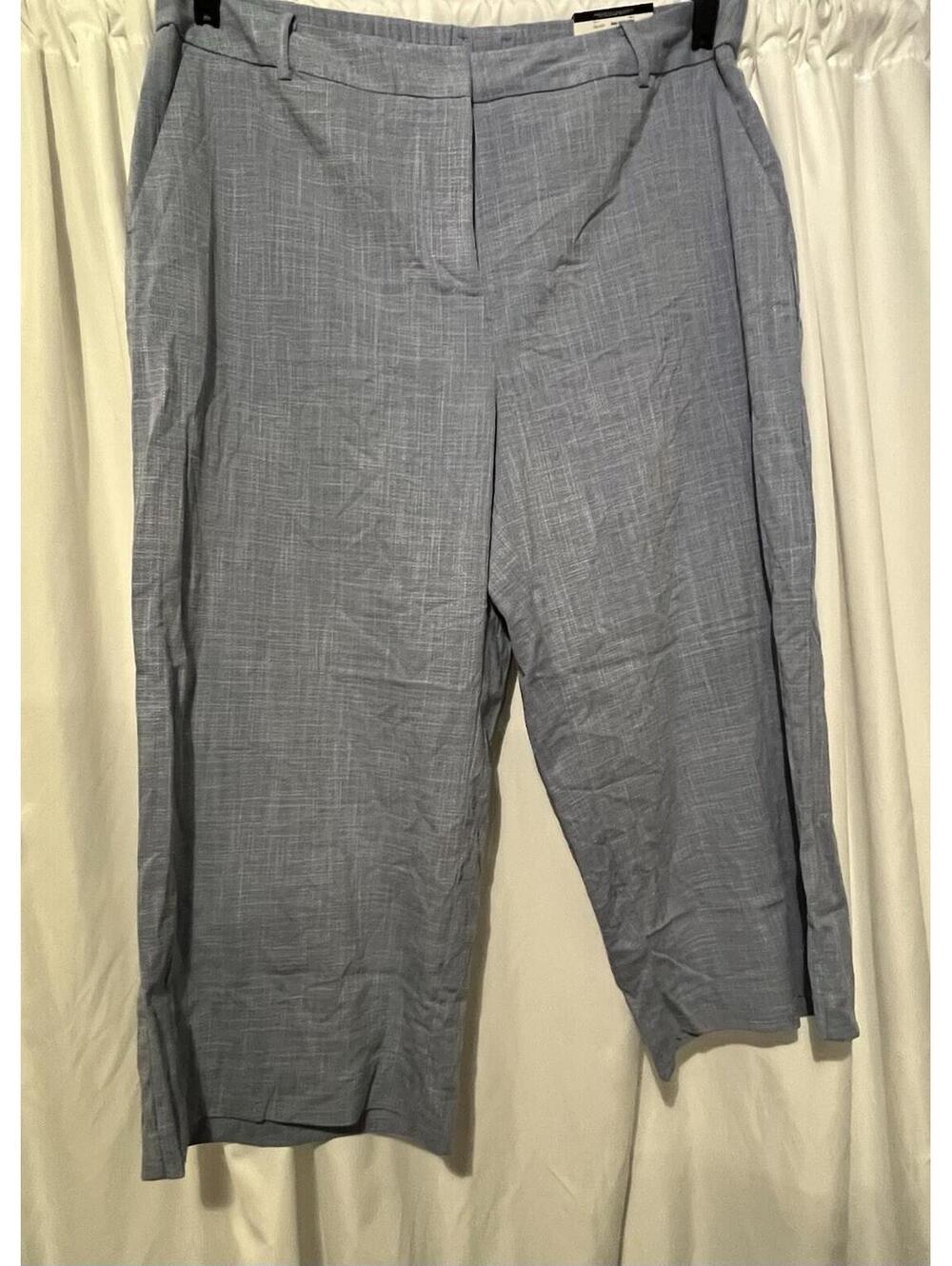Worthington Woman high waist wide leg cropped pants flat front solid blue 18W